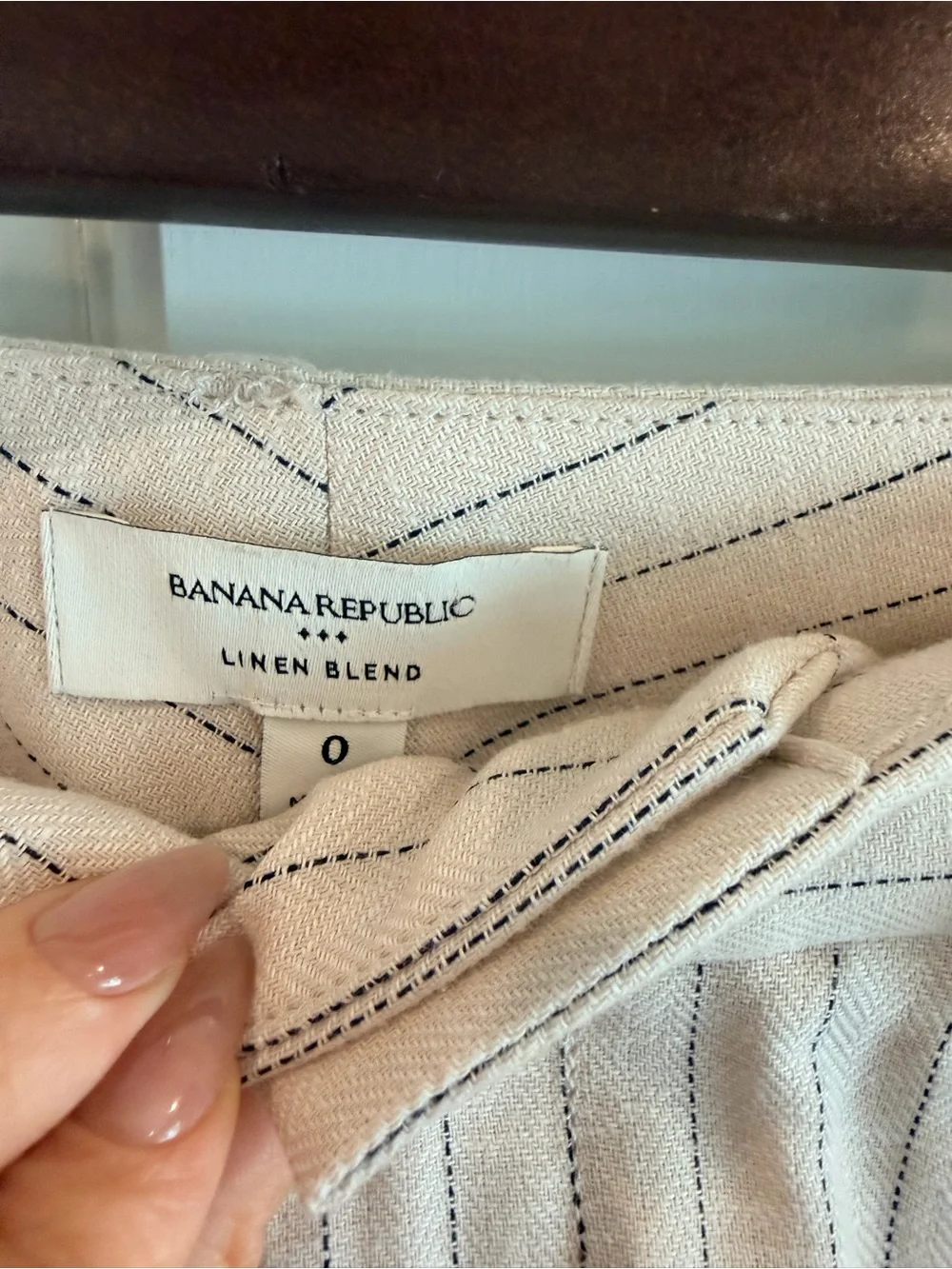Banana Republic Linen Blend pants— Light Beige blue pinstripes